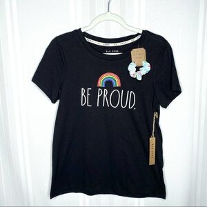 Rae Dunn Be Proud Pride T-Shirt Scrunchie Small NWT Black Short Sleeve Top